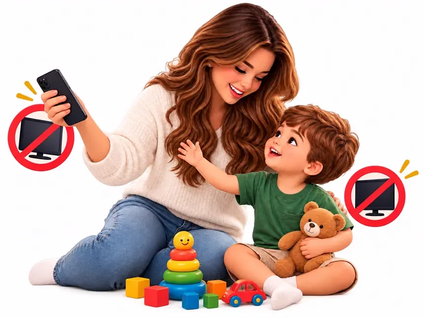 Mãe e filho brincando sem celular
