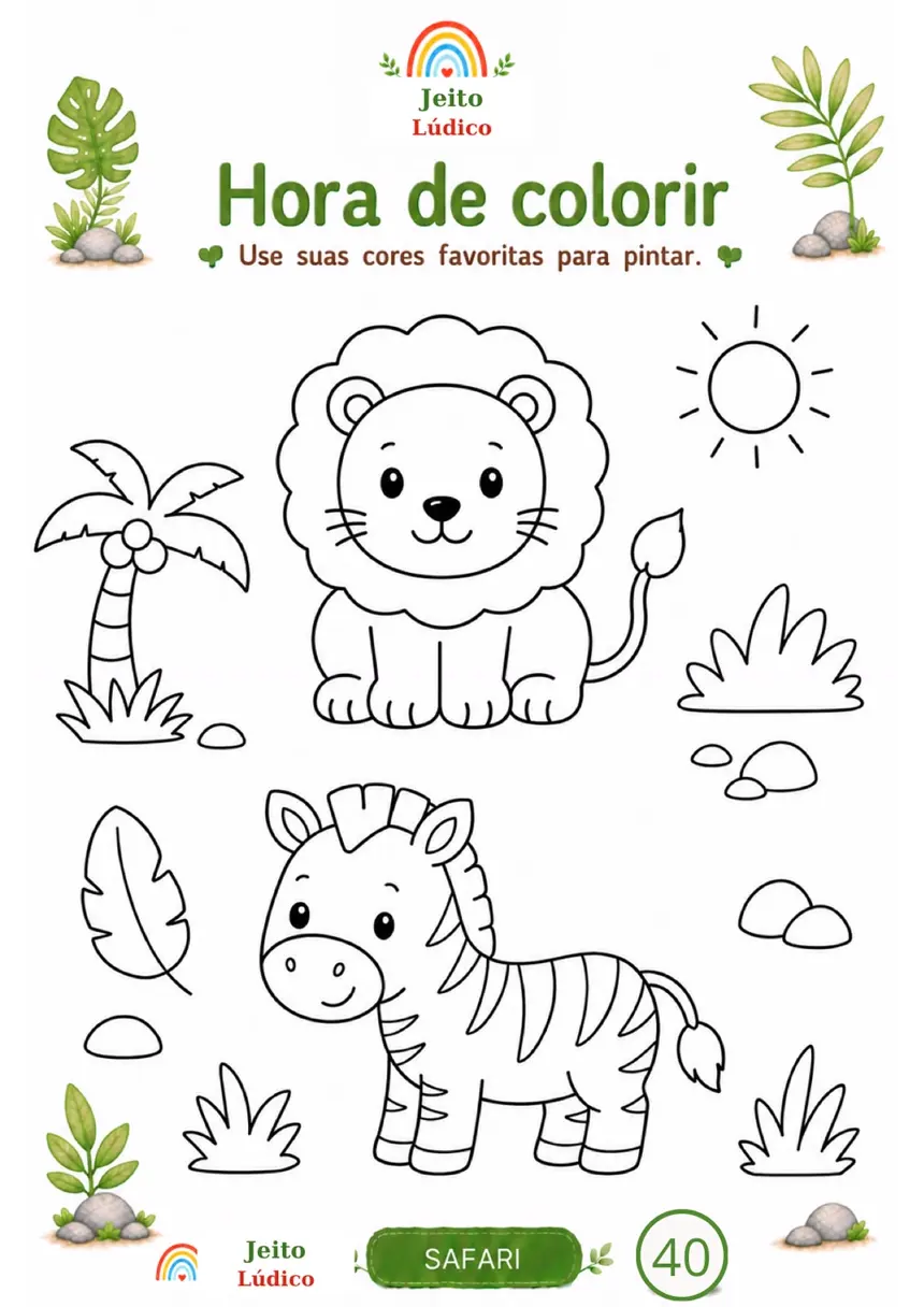 Atividade hora de colorir com animais do safári