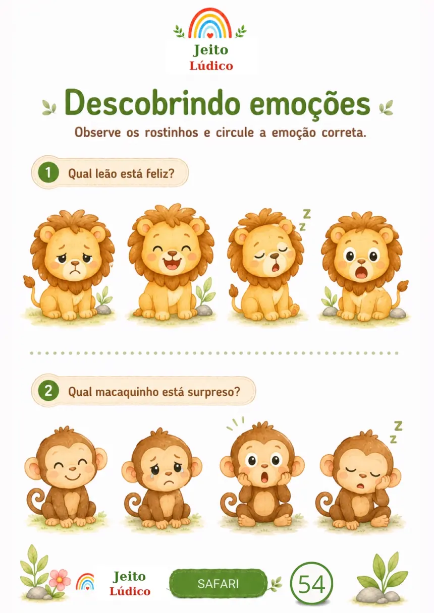 Atividade descobrindo emoções com os bichinhos