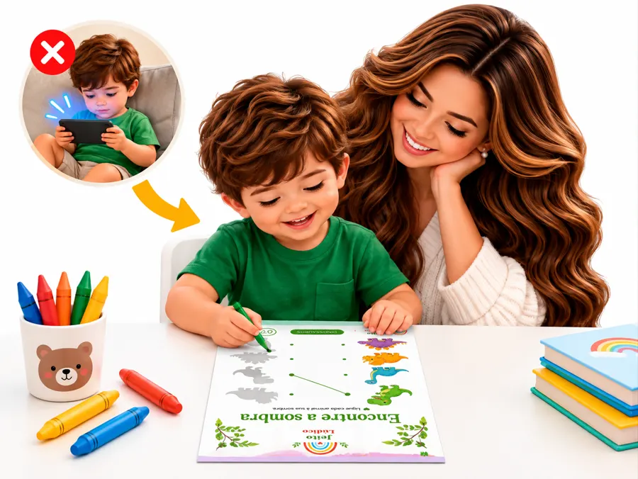 Criança brincando com fichas de desenvolvimento