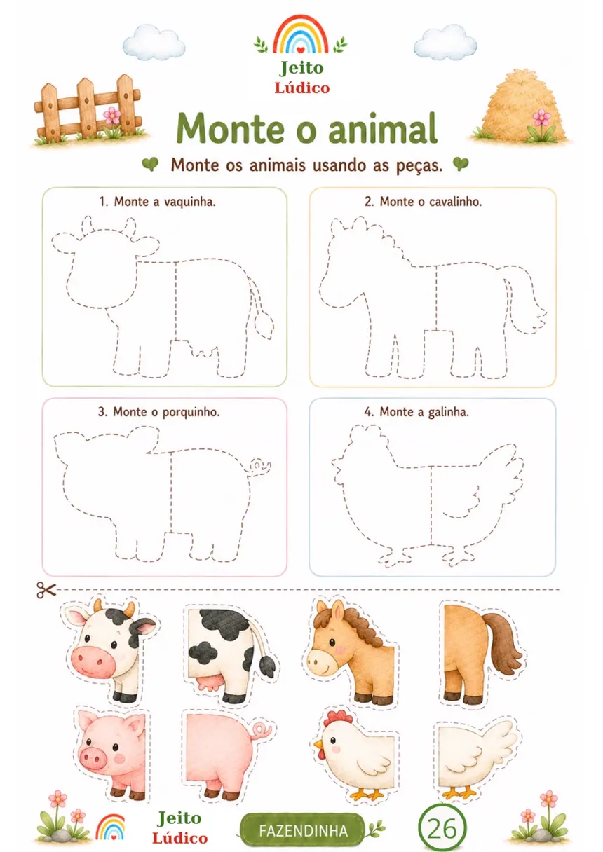 Atividade monte o animal com recorte e colagem
